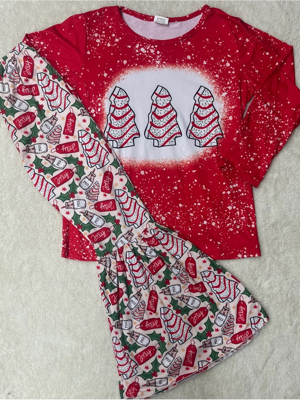Girls' Red Christmas Tree Print Pant Set